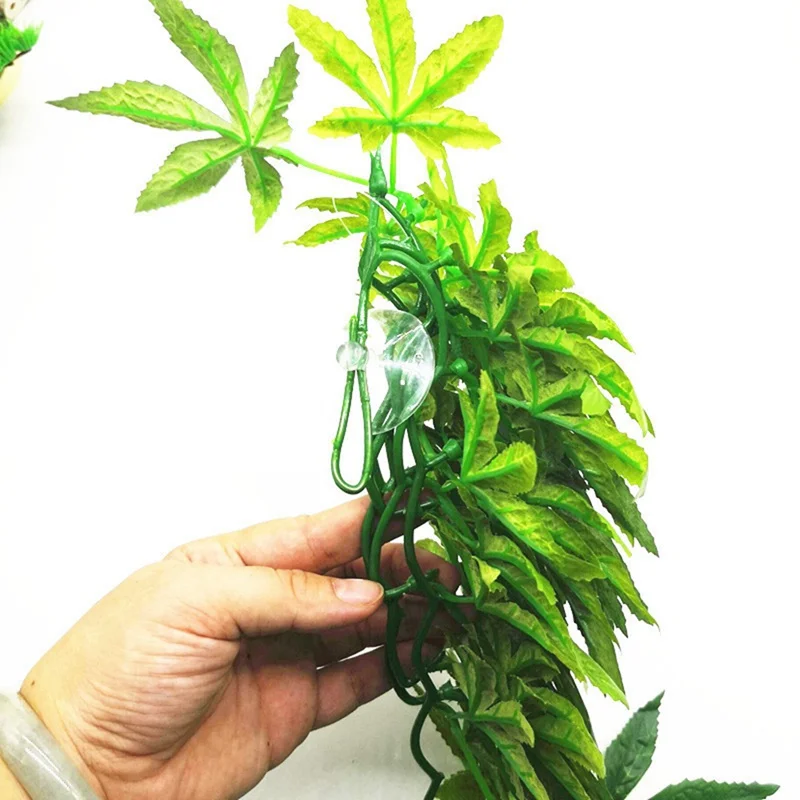 Artificial Vine Reptile Lizards Terrarium Decoration Snake Climbing High Temperature Resistance Resin Green Plants with Suction