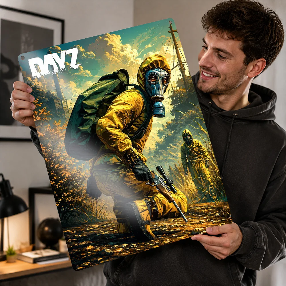 DayZ Gas Mask Survivor Textured Poster Personalized Aluminum Metal Sign Battlefield Squad Design Wall Art Enhances Home Office