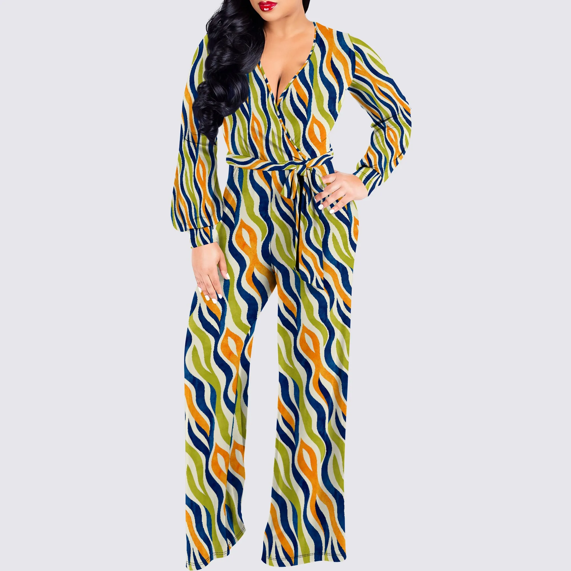 女性の夏の花柄ワイドレッグジャンプスーツカジュアルビーチロンパースロングパンツ