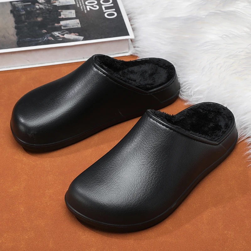 Winter männer Baumwolle Schuhe Anti-slip Weichen Boden Leder Oberfläche Paar Wasserdichte Innen Warme Fleece Bequeme Baumwolle Hausschuhe – Detail 4