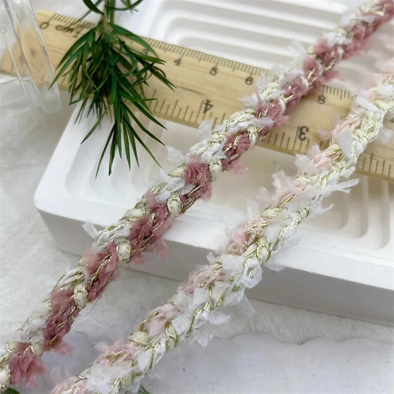 New Pink Gold Thread Woven Lace Accessories DIY Collar and Cuff Clothing Decoration Sewing Material Tweed Lace Webbing Ribbon