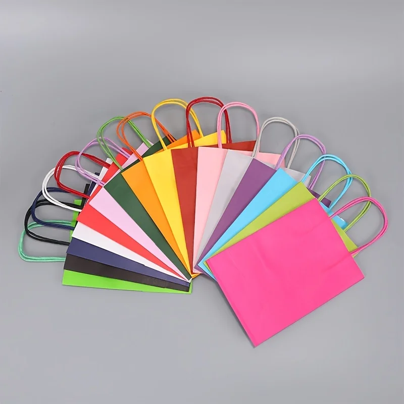 10PCS Colorful Kraft Paper Bags with Handles Candy Gift Bags Takeaway Packaging Gift Bags for Shopping Parties Holidays