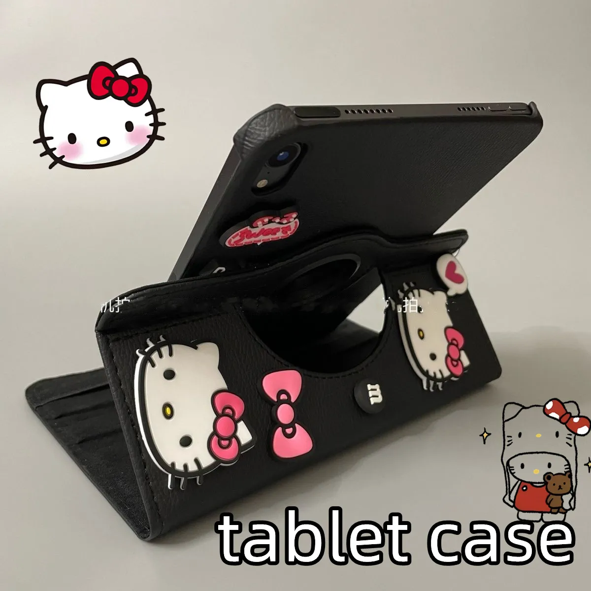 Hello Kitty 3d Rotate Leather Case IPad Air 5 Protective Case 10.2 Apple Air5 4 3 2 Tablet Set Kawaii Bracket Daily Necessities