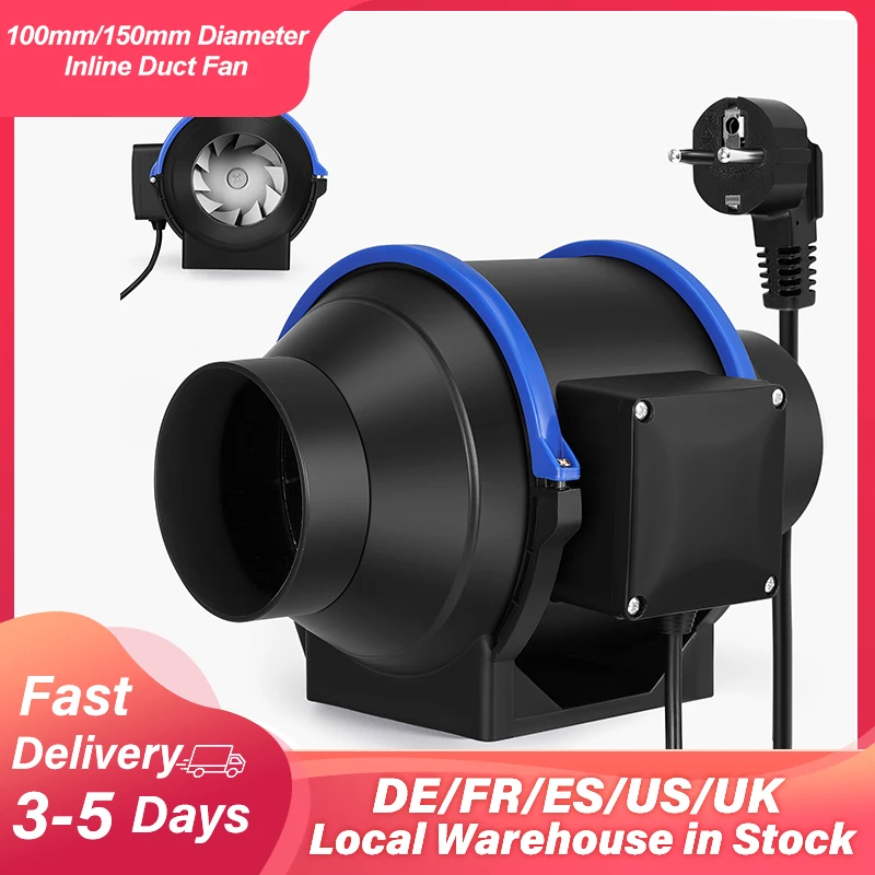 4 Speed Pipe Exhaust Fan 100/150 mm Inline Duct Fan Extractor Low Noise Air Ventilator Bathroom Toilet Wall Fan Duct Fan 220V EU