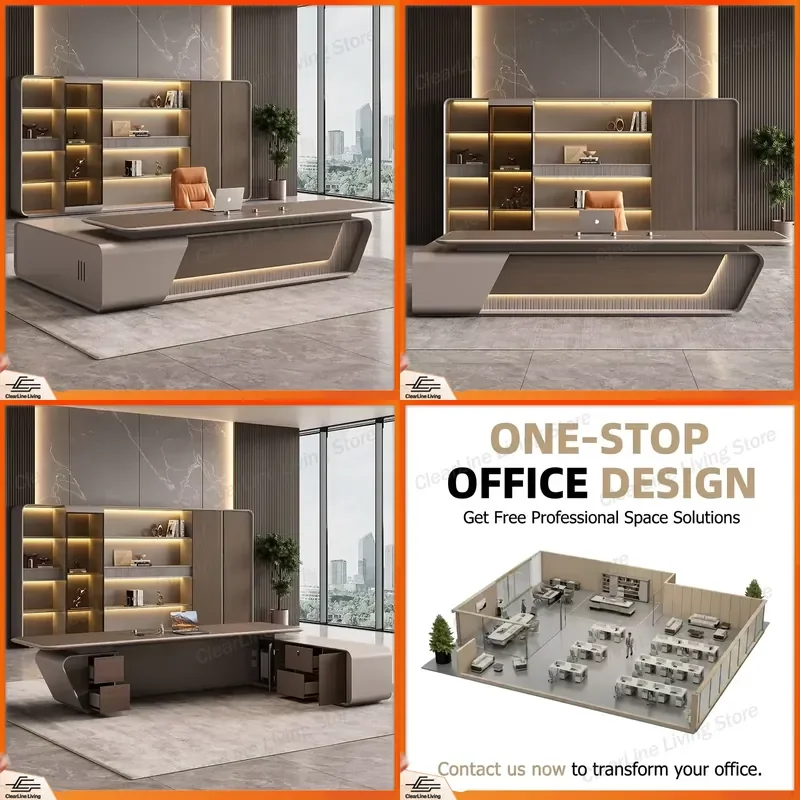 Premium Executive Desk Set with Chair Modern Luxury Home Office Furniture Wooden Desk with Storage