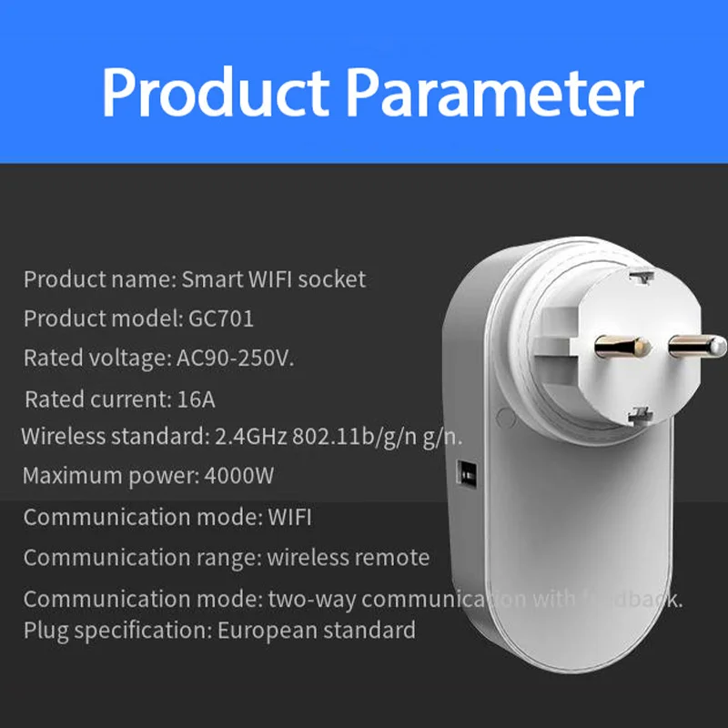 16A Smart WiFi Socket AC90-250V EU Plug Power Outlet APP Control Support Alexa Google Voice Control