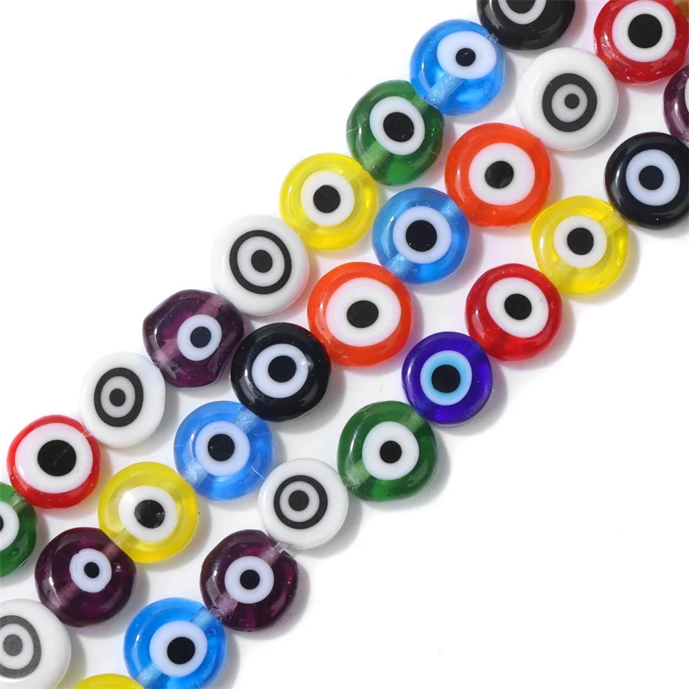 Rondelle Multicolor Evil Eye Beads Oval Charm Round Flat Glazed Glass Lampwork Turkish Eye Beads for Jewelry Making DIY Bracelet