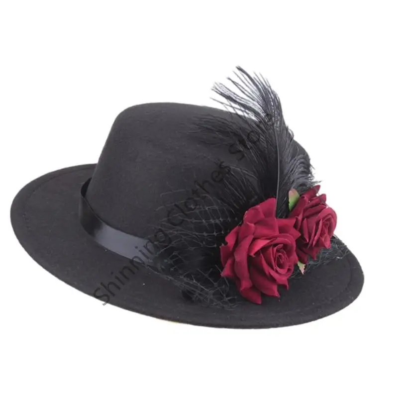 m68a 고딕 플라워 깃털 모자 할로윈 코스프레 의상 액세서리 파티 모자 여성 남성 빅토리아 스팀 펑크 탑 모자