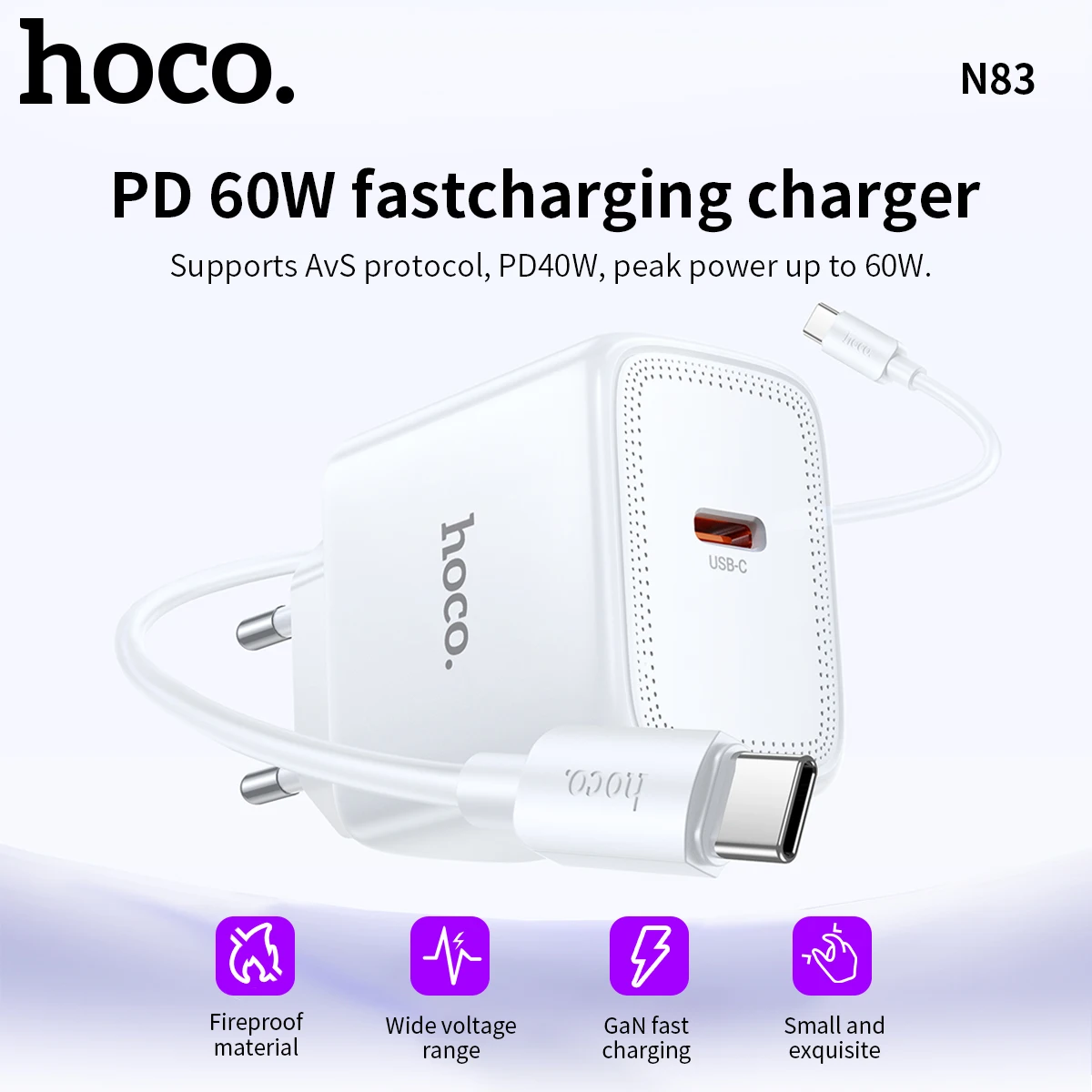 HOCO N83 PD60W Fast Charger Set with Type-C Data Cable Mobile Phone Adapters USB C Wall Travel Quick Chargers for Samsung iPhone