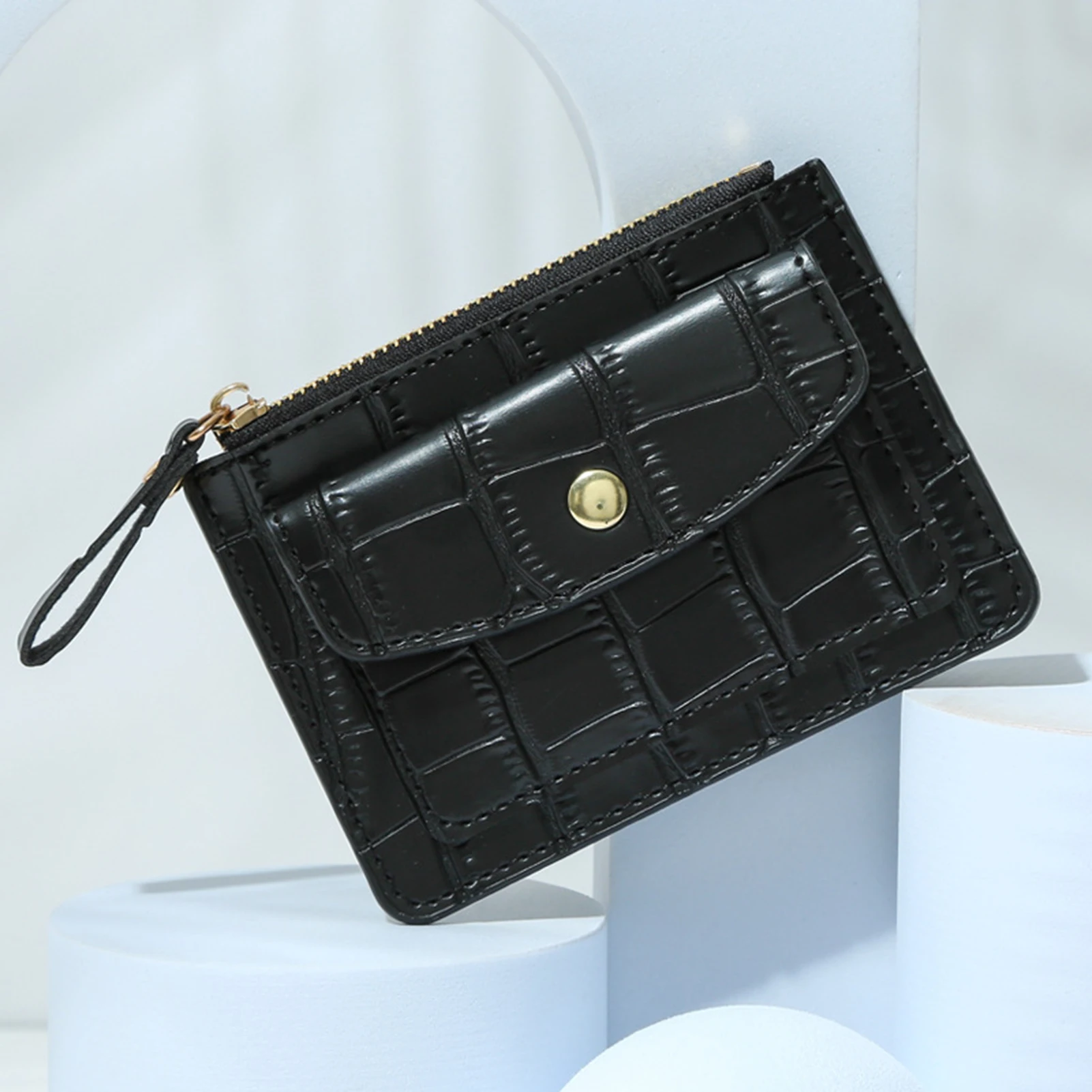 

Pink/Black Card Bag Female Luxury Crocodile Print Wallets Fashion Designs Card Holder Exquisite High-grade Compact Coin Purse