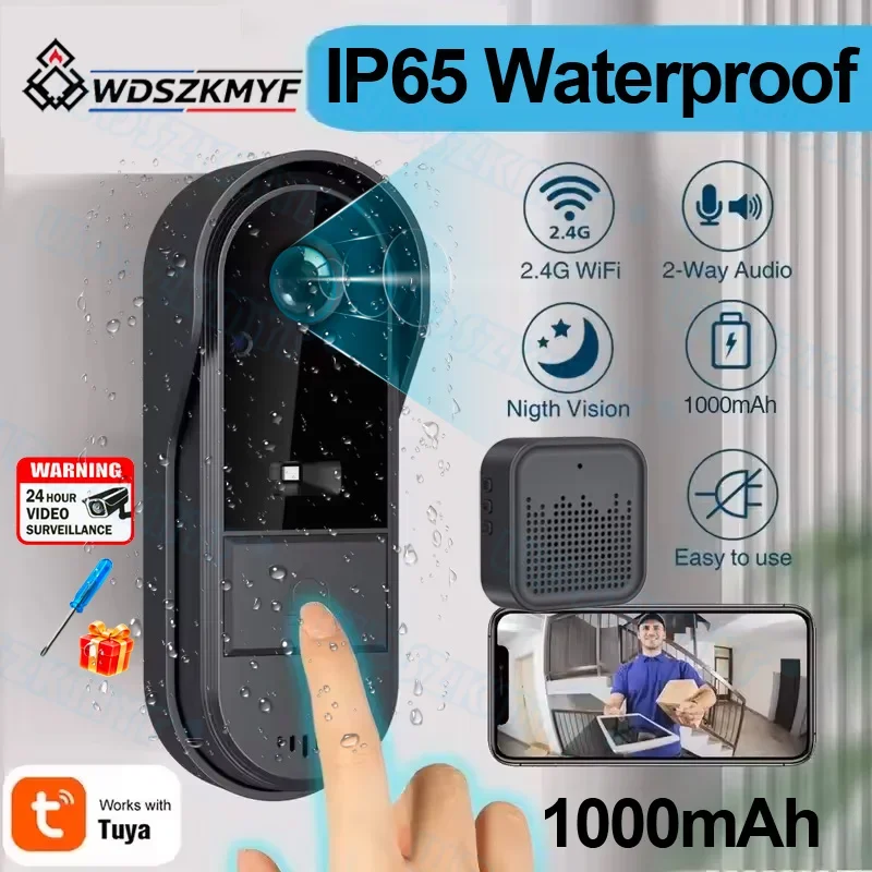 2.4G Wireless WiFi Video Doorbell Outdoor Phone Door Bell Camera 1080P HD Night Vision Two Way Audio Free Cloud Storage For Home