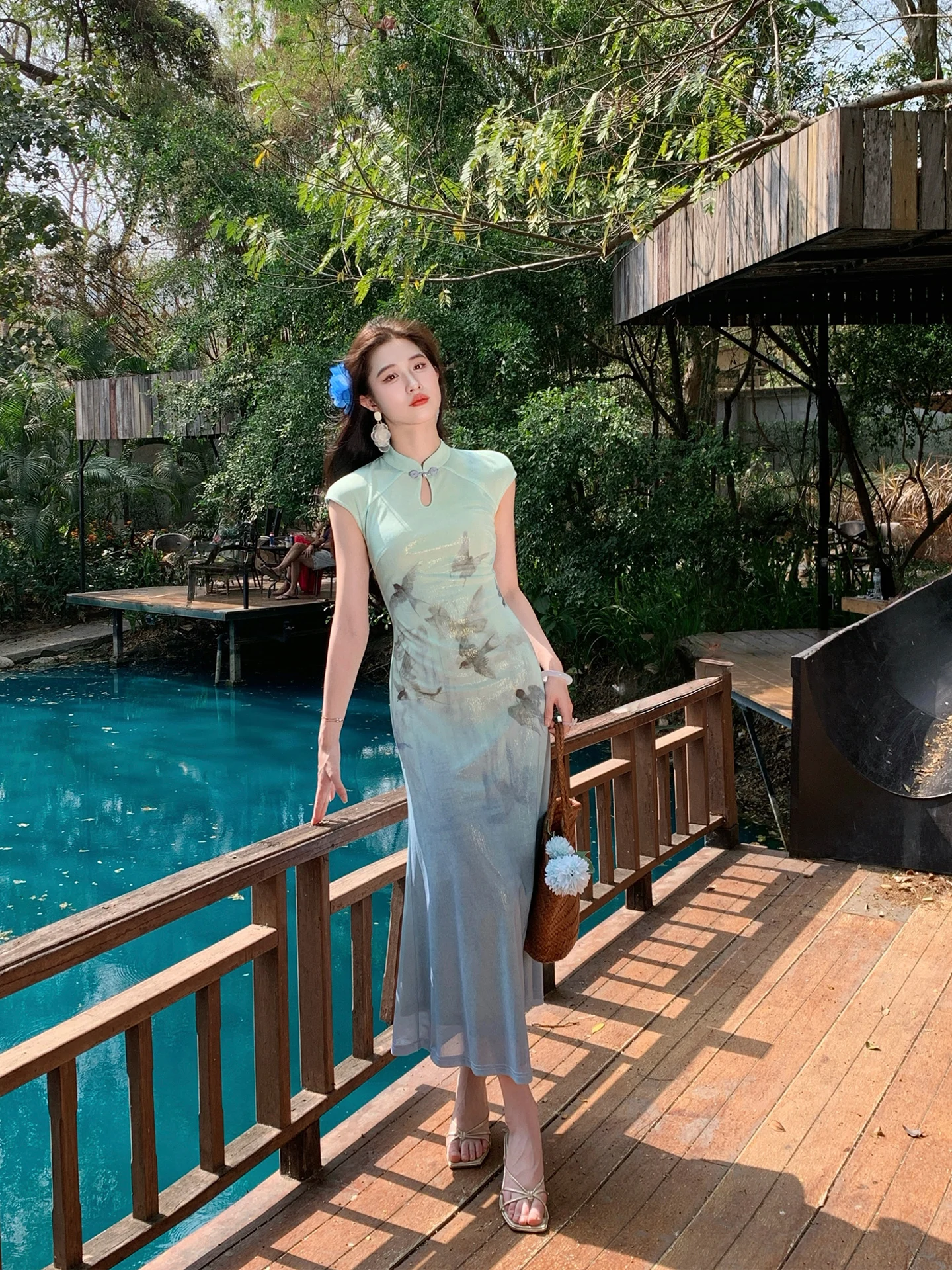 

Новая улучшенная женская эластичная футболка Lingan Zhihe Water Ink Qingyao в китайском стиле для ранней весны
