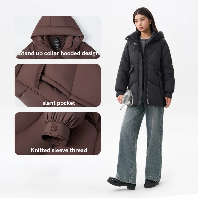 Jaket Panjang Wanita Chericom 2025 Musim Dingin Baru Kerah Tegak Berkerudung Elegan untuk Kerja Santai dengan Ritsleting Pakaian Luar Termal Y309162Y