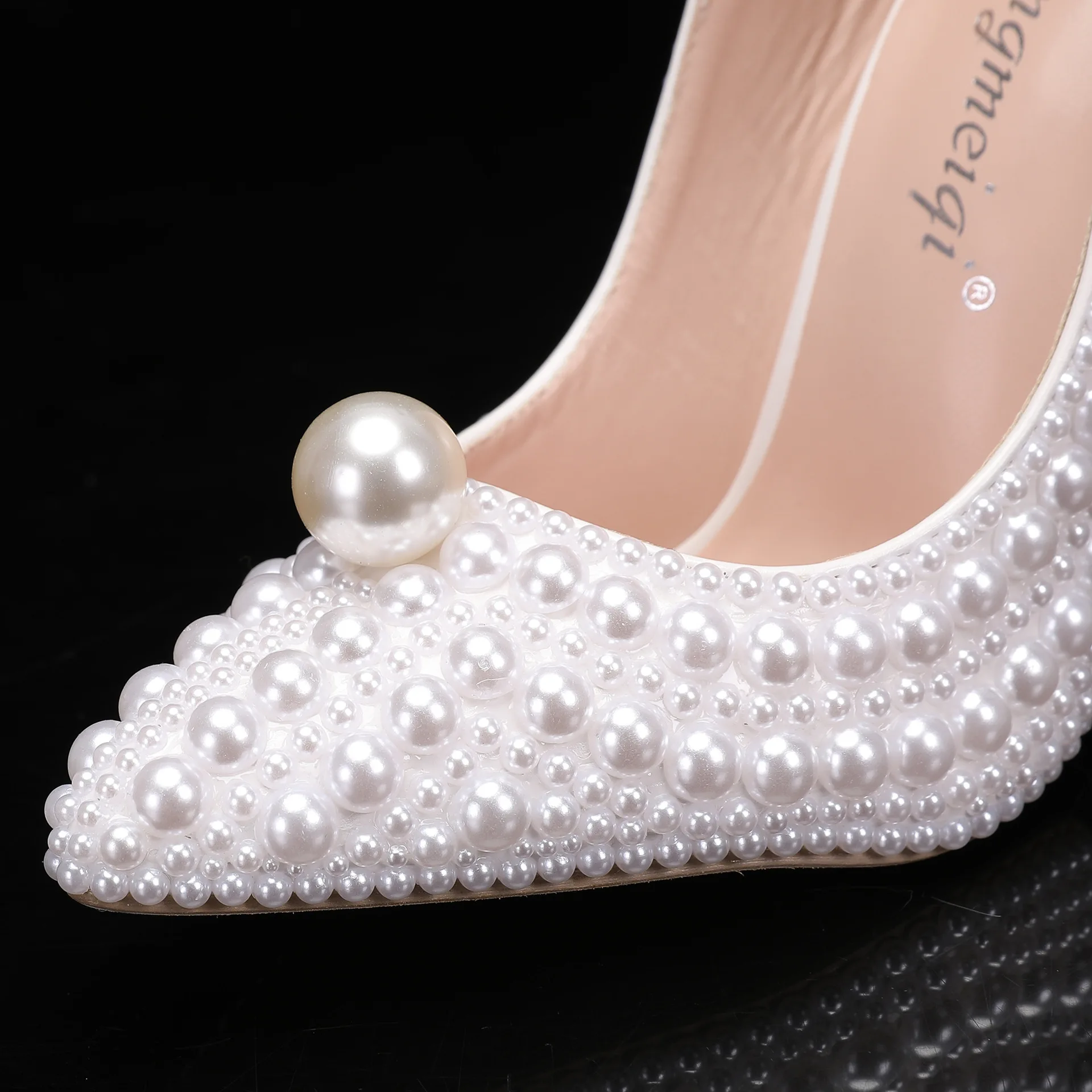 Purcoral 2026 New 11cm SingleShoe Thin Heel Pointed White Pearl Wedding Shoes Foreign Trade Wedding Hgh Teels Women's Sandals