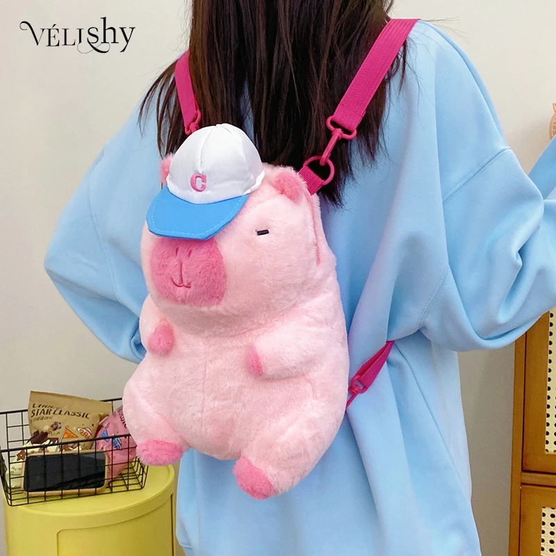 Kawaii Capybara Plush Doll Backpack Cartoon Sports Capybara Backpack Large Capacity Mobile Phone Cosmetics Shoulder Doll Bag