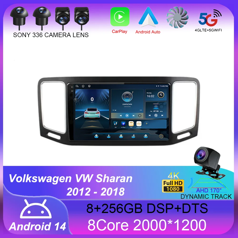 

Android 14 Carplay Car Radio For Volkswagen VW Sharan 2012 - 2018 Navigation GPS Multimedia Player WiFi+4G BT stereo 360 Camera