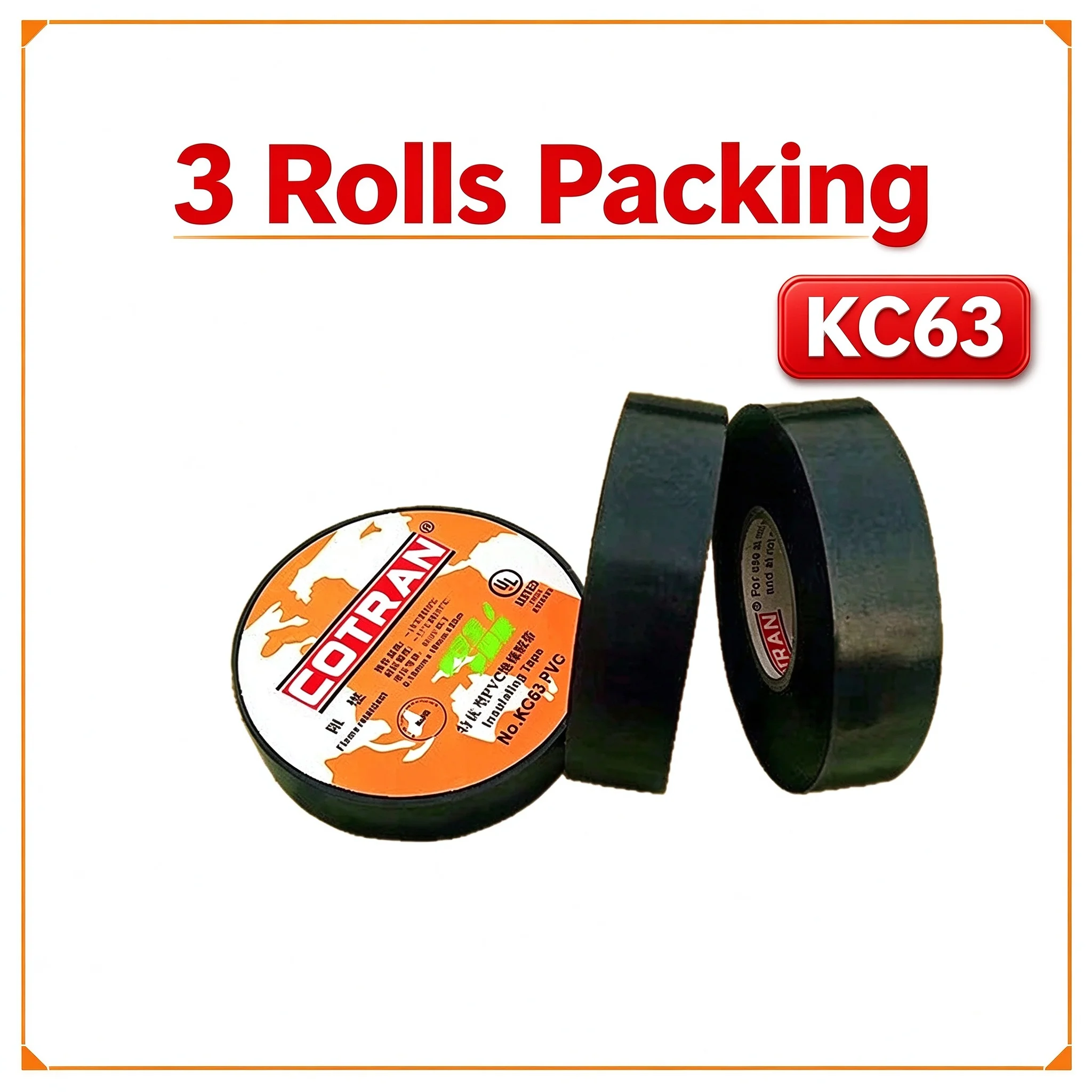 3 rolls of COTRAN KC63 0.18x19mmx20 Miteo type PVC insulation tape, electrical tape, adhesive tape