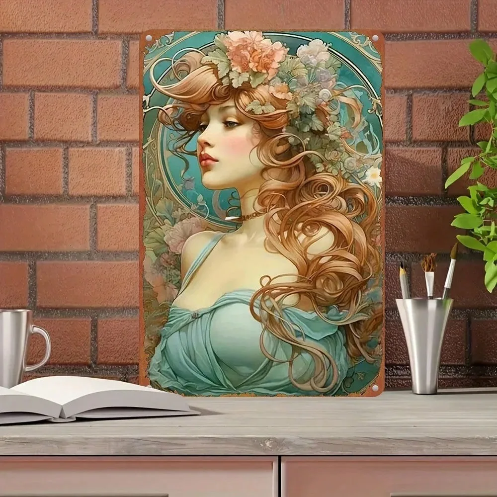 

Vintage Floral Tin Sign 8x12 Inch, Art Deco Metal Wall Decor for Home Kitchen Cafe - Ramadan 2026 & Valentines Decorations, Indo