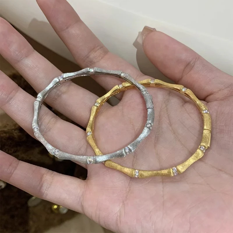 Foxanry Scrub Bamboo Geometric Zircon Bracelets For Women Girls Chinese Style Vintage Exquisite Elegant Engagement Jewelry Gifts
