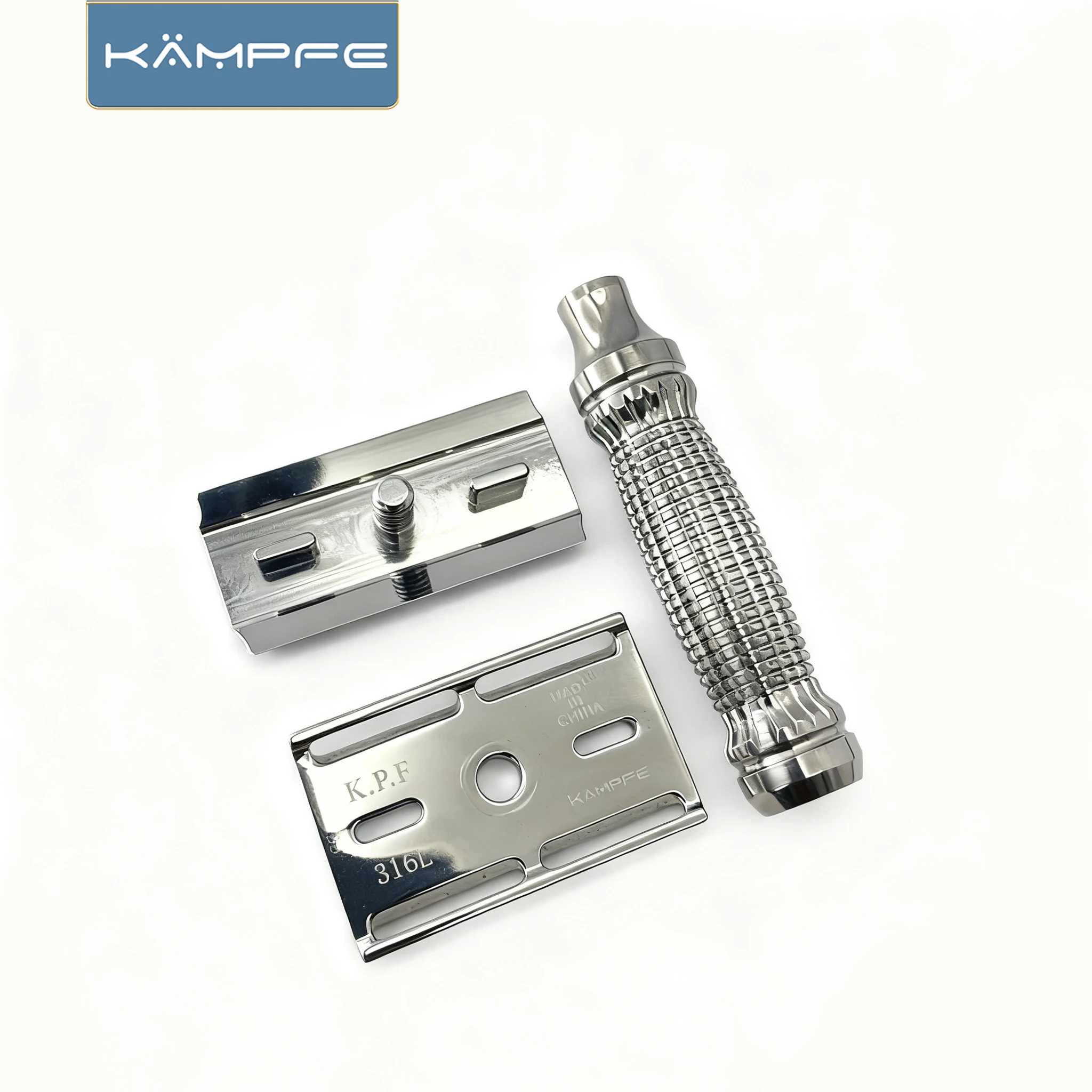 ماكينة حلاقة يدوية كلاسيكية للرجال من Kampfe بحافة مزدوجة من الفولاذ المقاوم للصدأ/التيتانيوم للسفر هدية للرجال بمقبض #5