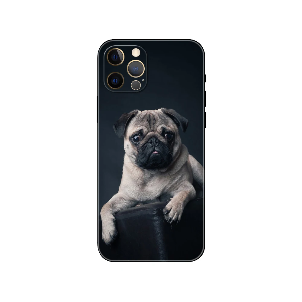 Animal Cute Pug Dog ，phone case for iphone，14 2020se 6 6s 7 8 plus x 10 XR XS 11 12 13 mini pro MAX soft black tpu back cover