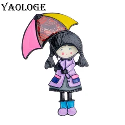 YAOLOGE Colorful Enamel Umbrella Little Girl Brooches For Women Cute Figure Badges Casual Lapel Pins Jewelry Accessories Gifts