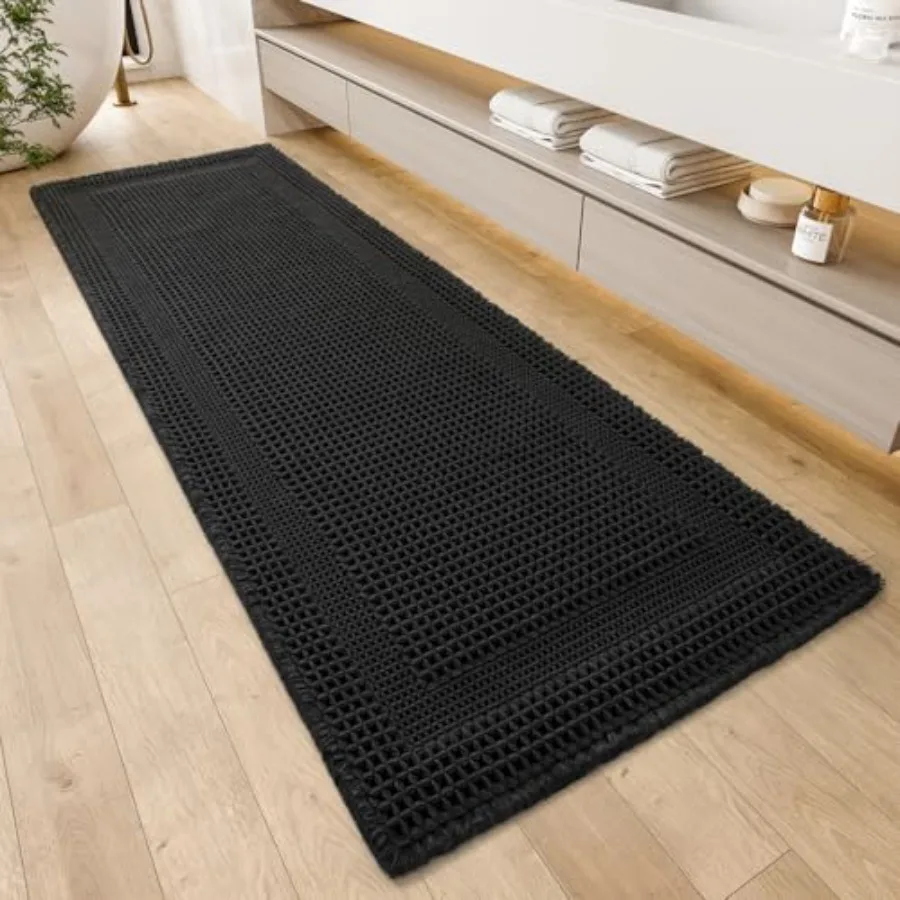 

Вафельный коврик для ванной: впитывающий, нескользящий, машинная стирка, с кисточками, ультрамягкий, в стиле бохо