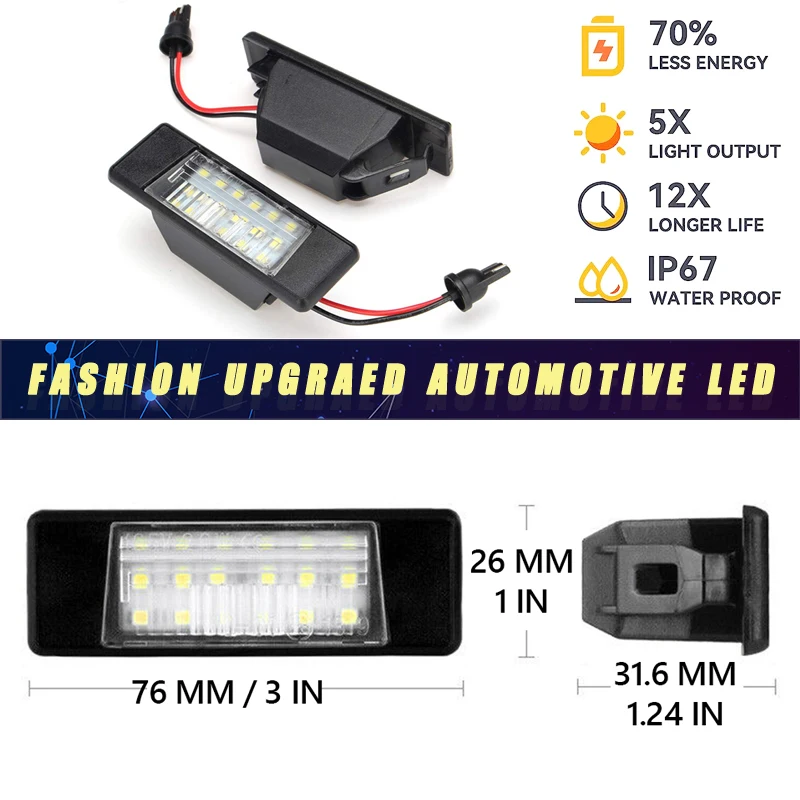 2Pcs Canbus LED Number License Plate Lights Lamps For Nissan Qashqai Juke Micra Versa NV200 Note March Kicks X-Trail Infiniti