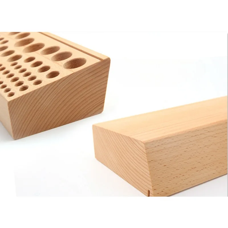 Beech Handwork Tools Holder Box 98 Holes Organizer Wooden Rack for Leather Craft Punches Stand Carving Tools Drill Bits Storage