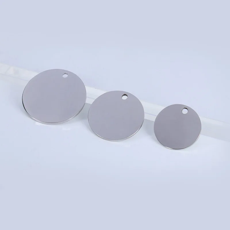 100Pcs Pendants Silver Tone Round Stainless Steel Blank Dog Tag Jewelry DIY Findings 30mm