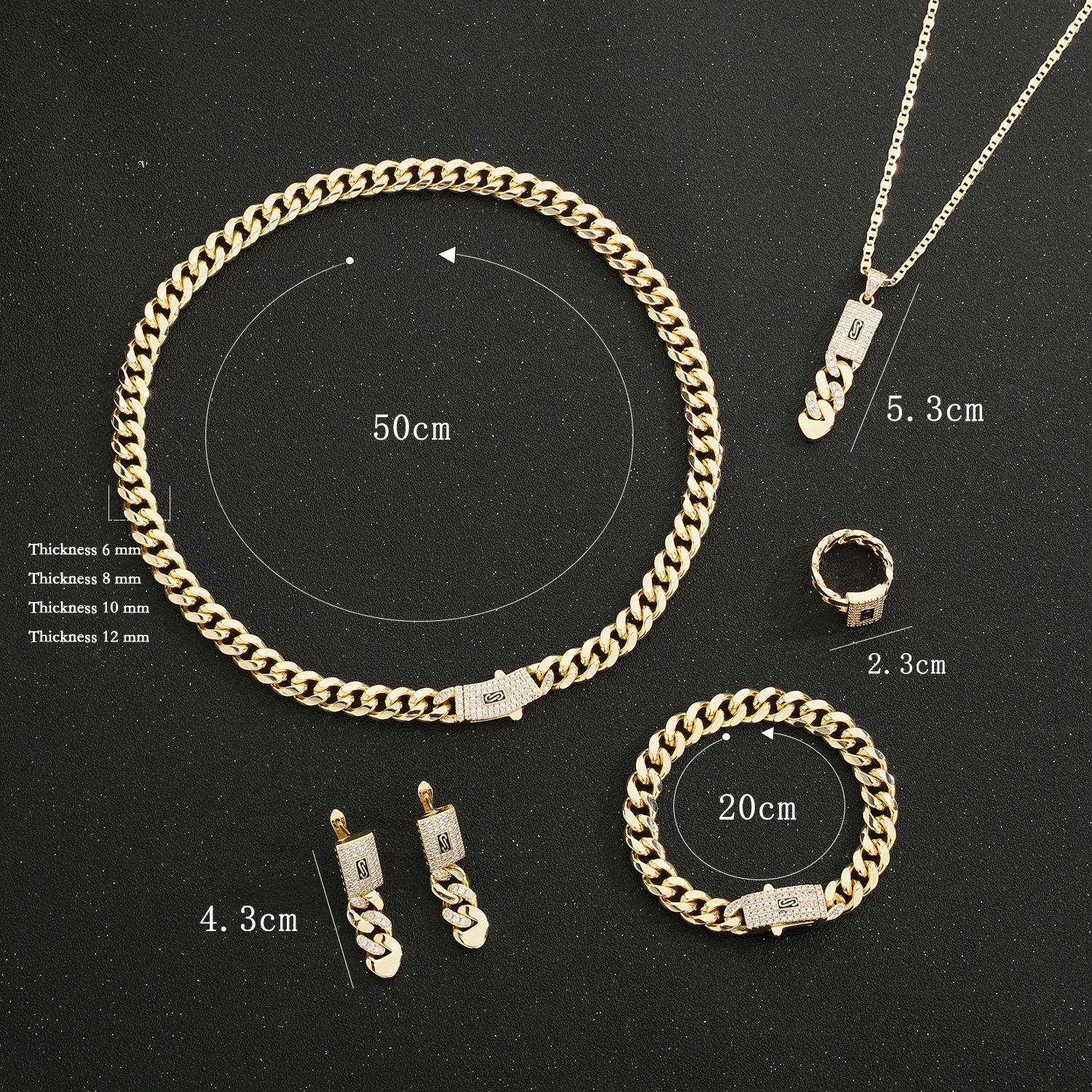 AAA Zircon for Men Women Hip Hop Monaco Cuba Necklace Bracelet Ring Earring Set Gold Vintage Support Wholesale