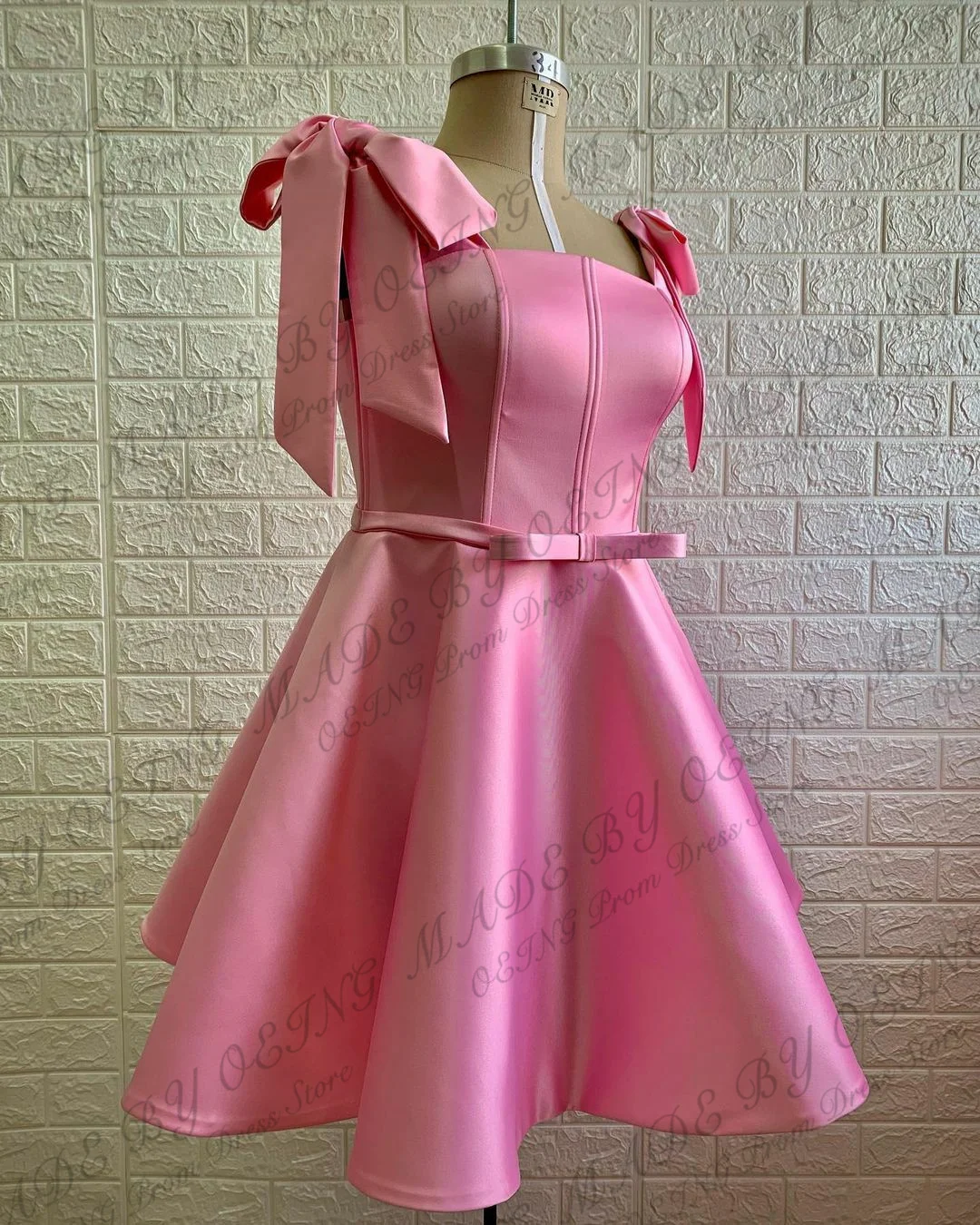 OEING Pink A LINE Prom Dress Elegant Mini Sweetheart Bow Straps Homecoming Dresses Special Occasion Gowns Vestidos De Festa