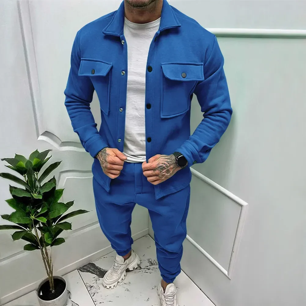 Men Autumn Winter Long Sleeved Suede Tracksuits 2 Piece Outfit Sweat Suit Casual Jogging Suits Athletic Set Solid Jacket Pants