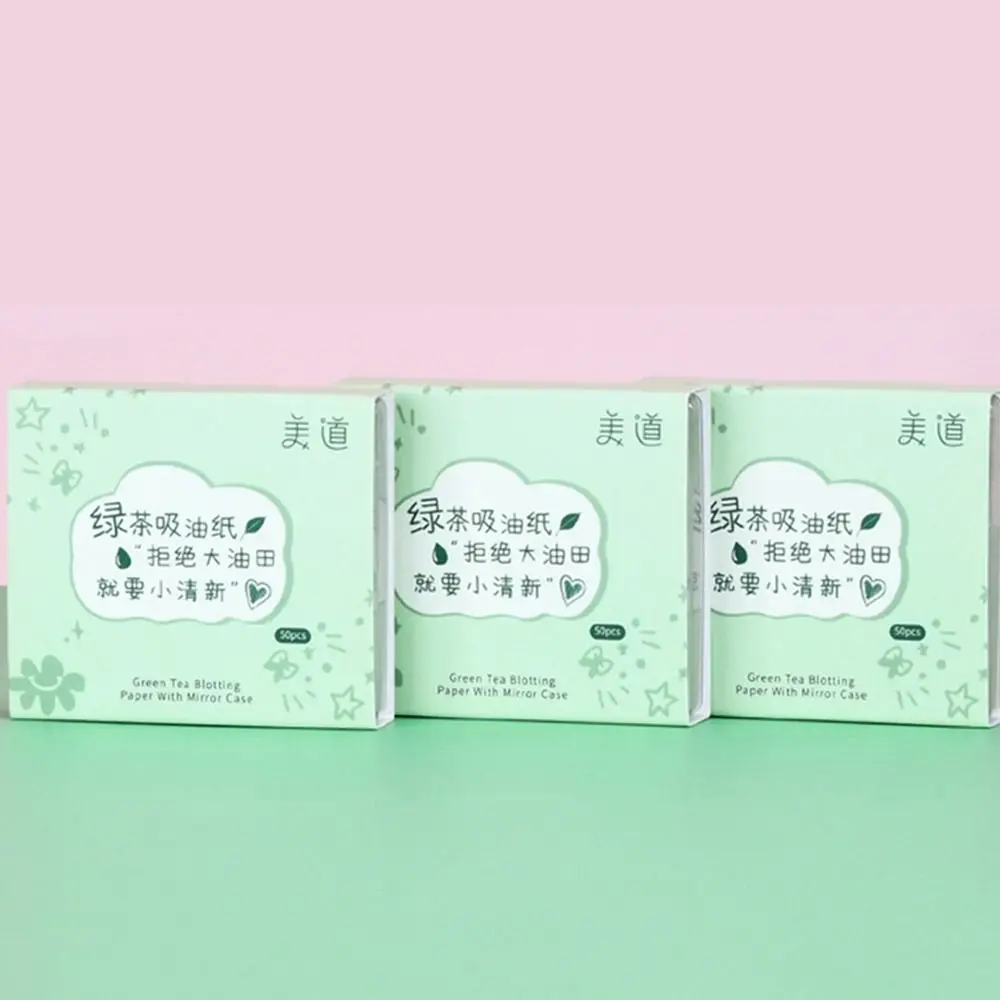 

Green Tea Face Oil Blotting Sheets Raw Wood Pulp Clean Oil Oil-Absorbing Facial Paper with mirror and powder puff Gentle Skin