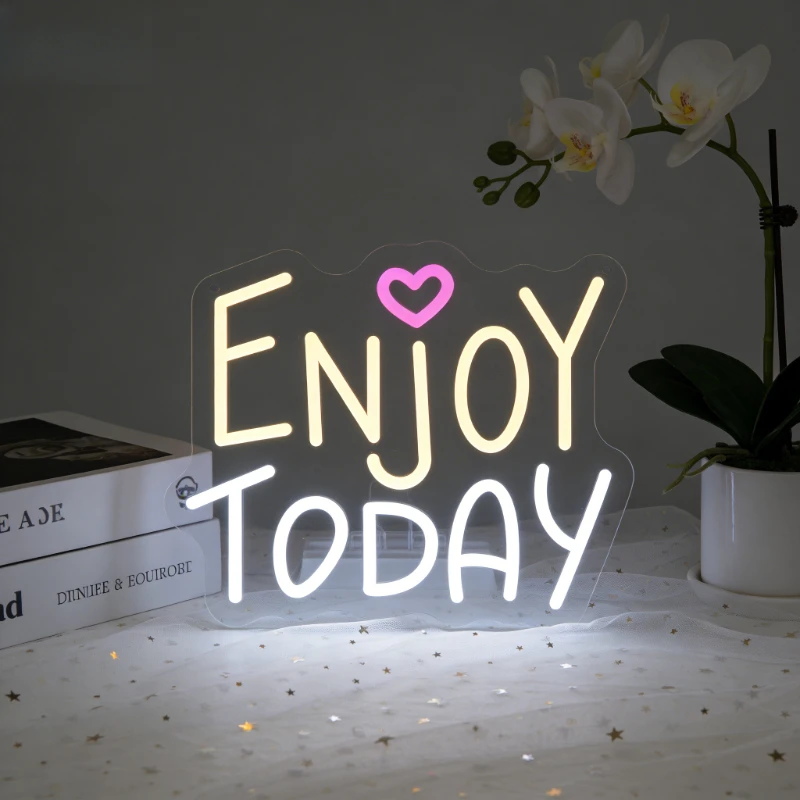 

Неоновая вывеска «Enjoy Today» с регулируемой яркостью, светодиодный неоновый светильник USB, настенный декор для дома, спальни, гостиной, общежития, офиса, прихожей, позитивное настенное искусство