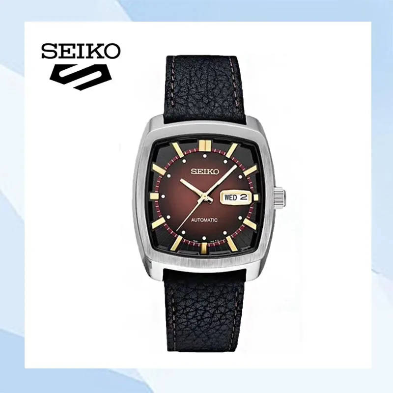 Seiko Automatic Mechanical Watch Men\'s Casual Fashion Watch High-quality Wine Barrel Watch Belt Retro Green Plate Men\'s Watchs