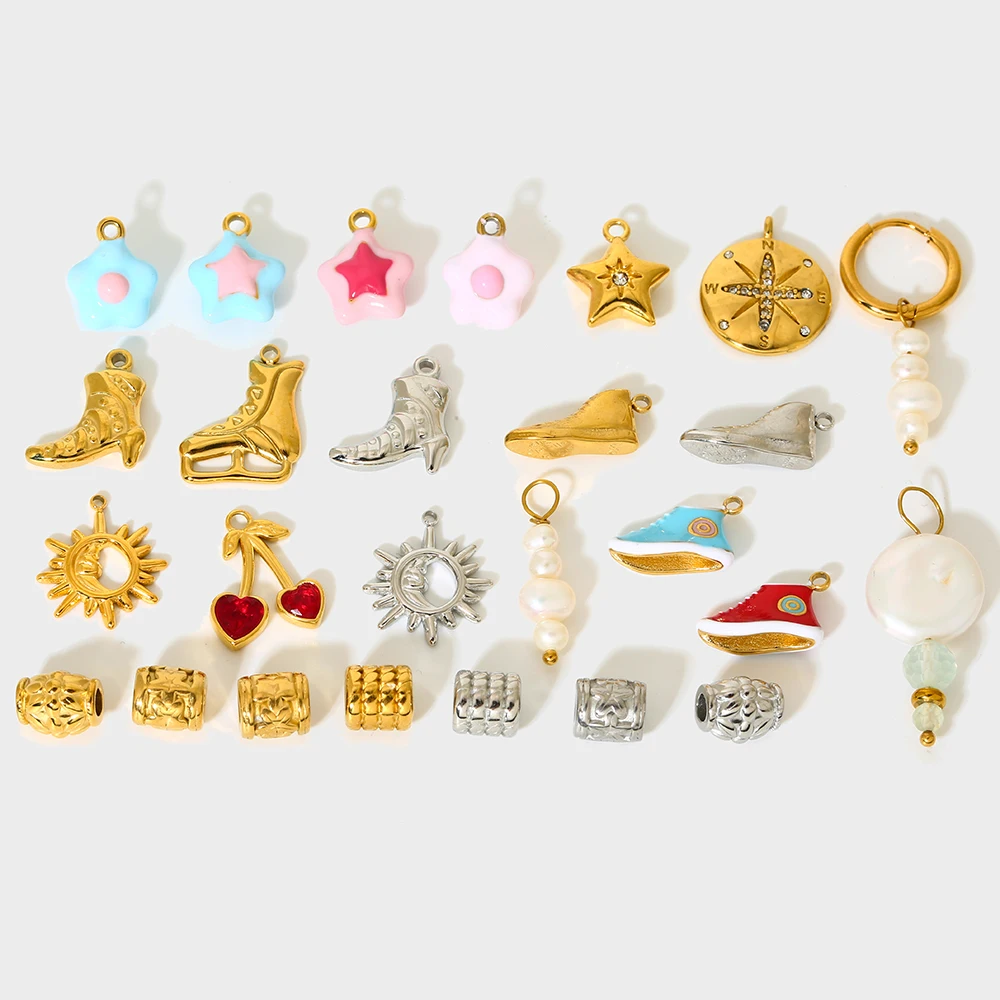 INS 18K مطلية بالذهب حذاء ستار اللؤلؤ الأحذية سحر خزر عازل الفولاذ المقاوم للصدأ بروش ذاتي الصنع النتائج مجوهرات للإكسسوارات الفريدة