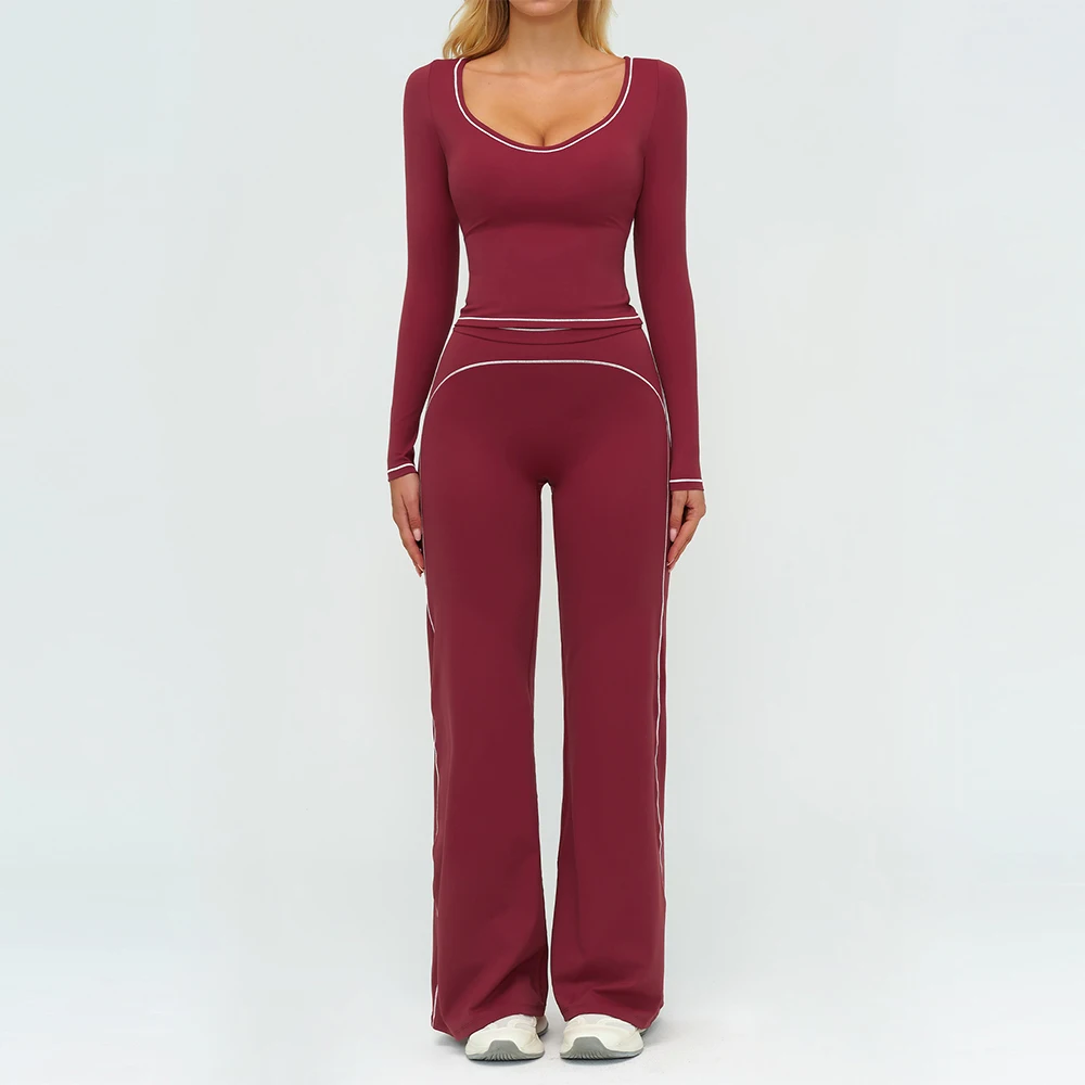 Yoga Set Women Tracksuit 2PCS Sportswear Workout Clothes Athletic Wear Gym Leggings Fitness Outfits Top Long Sleeve Sports Suits