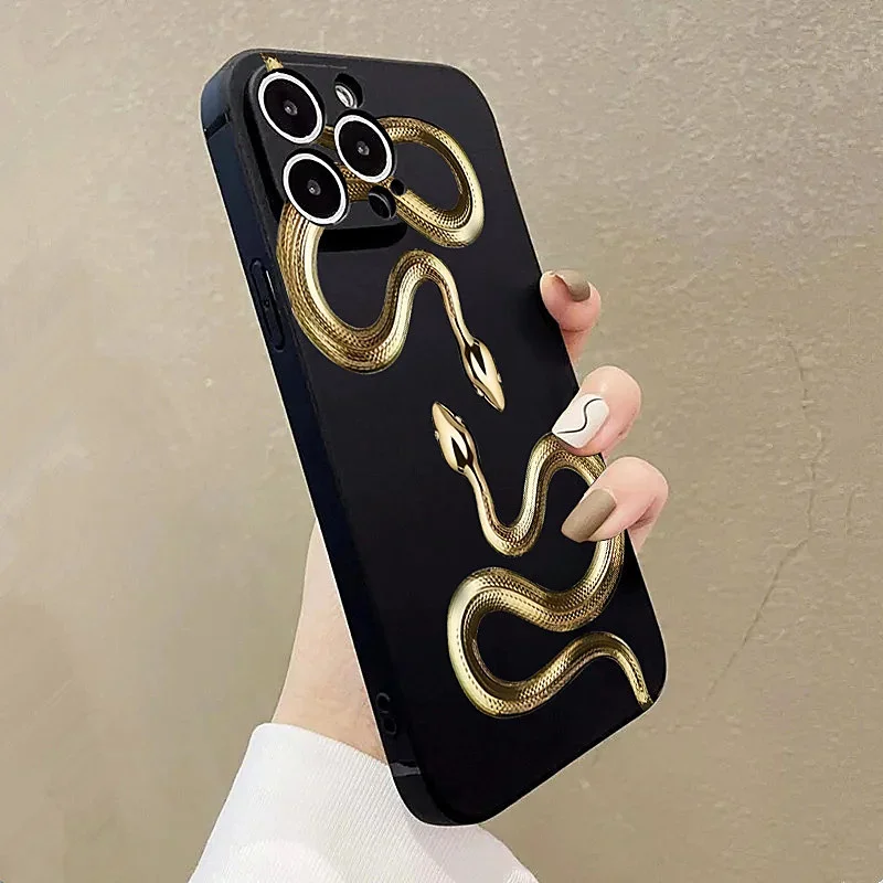 Luxury Black Gold Snake Phone Case for Xiaomi Redmi Note 14 13 12 Pro Plus 11 10 12s 11s 10s 12C 13C 14C 4g Soft Silicone Cover