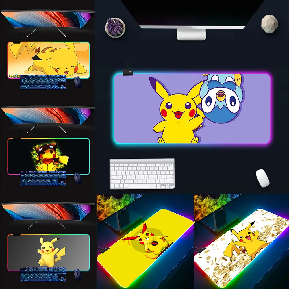 

Pink P-Pikachus RGB Pc Gamer Keyboard Mouse Pad Mousepad LED Glowing Mouse Mats Rubber Gaming Computer Mausepad