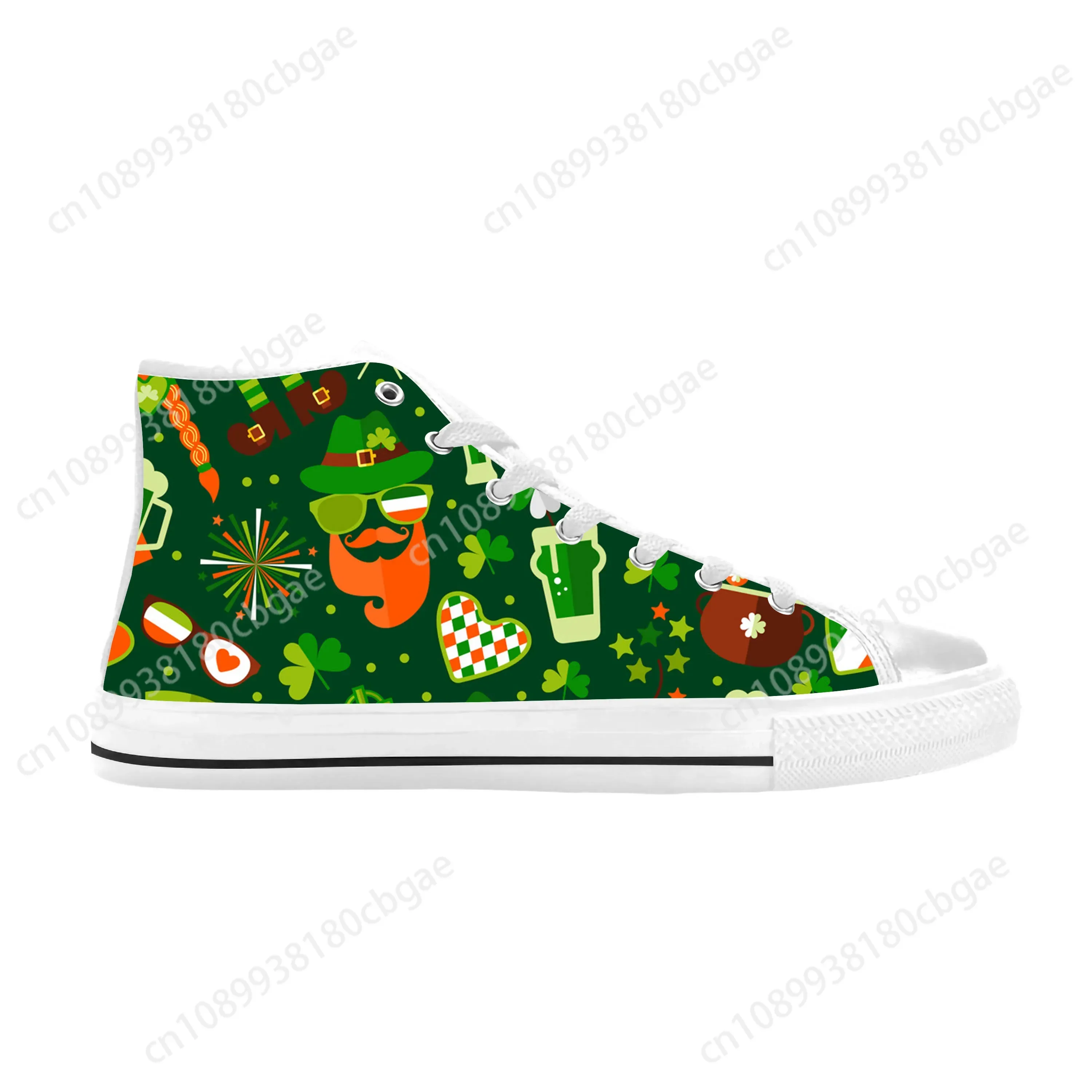 

Happy Clover St Patrick's Day Pattern Shamrocks Casual Cloth Shoes High Top Comfortable Breathable 3D Print Men Women Sneakers