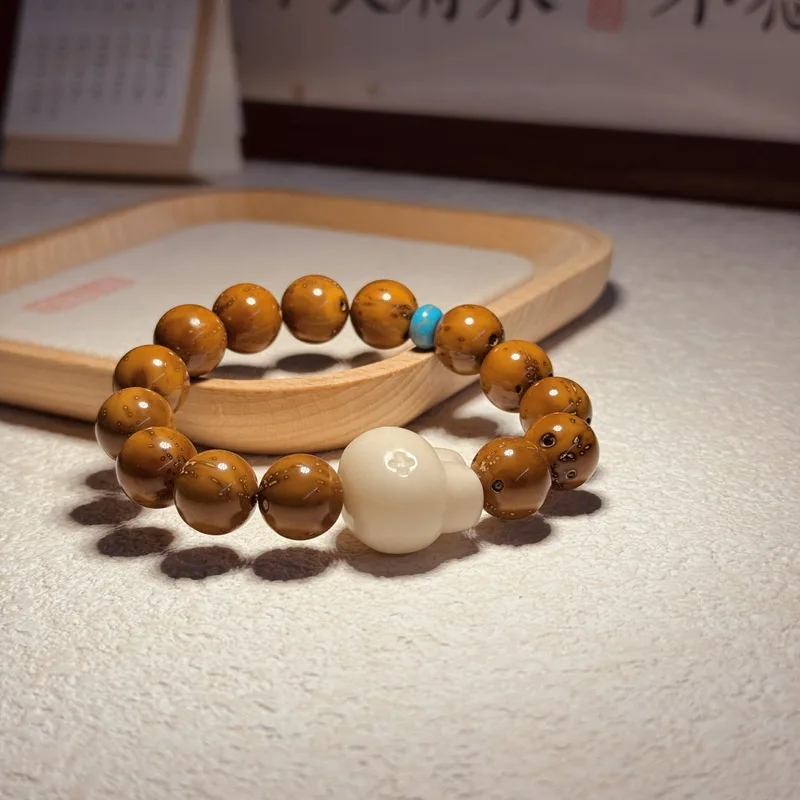 Lucky Bodhi Bracelet for Men Women Soft and Delicate Purple Gold Rat with Ivory Fruit Buddhist Prayer Bea
