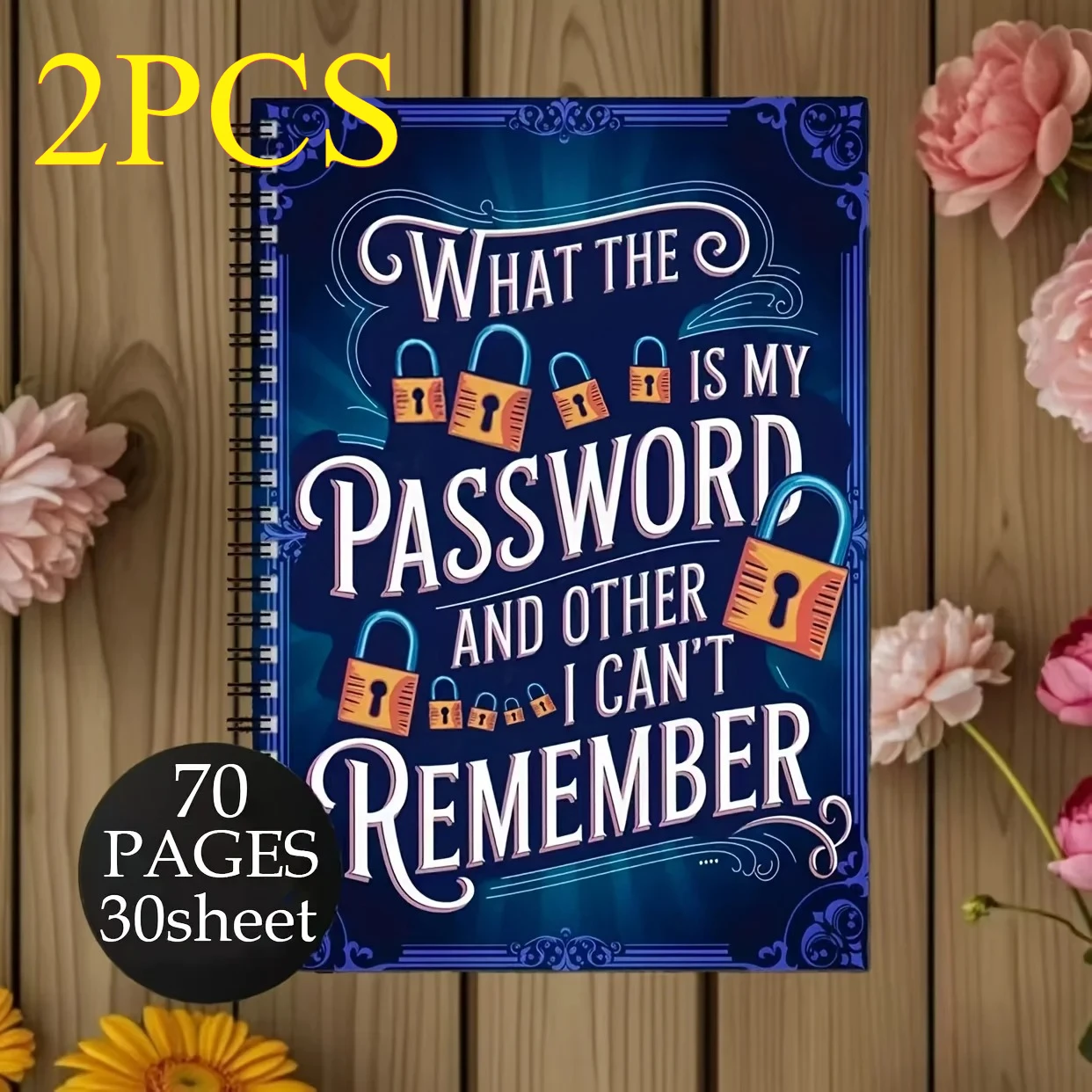 인터넷 및 컴퓨터 로그인, 웹사이트 기록, 사용자 이름, 비밀번호를 위한 2개의 재미있는 나선형 비밀번호 노트북 일기장