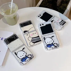 Cute Cartoon Anime Role Pochacco Phone Case for Samsung Galaxy Z Flip 4 ZFlip 5 5G Soft Folding Screen Kickstand Protect Cover