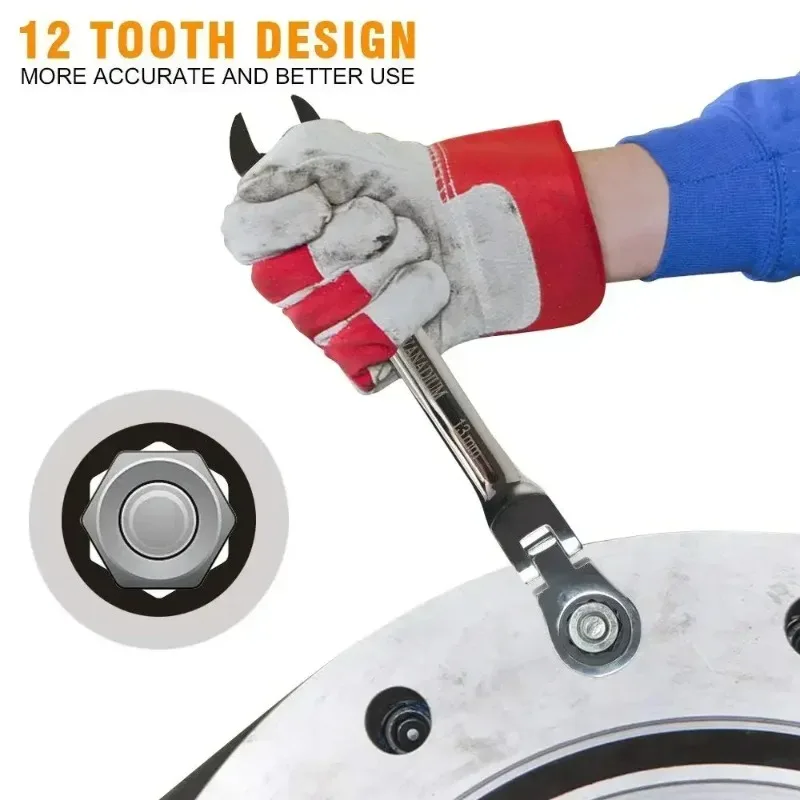 Llave combinada de trinquete con cabeza pivotante flexible de 8 mm-13 mm - Herramienta manual métrica para reparación de automóviles y uso en garaje doméstico