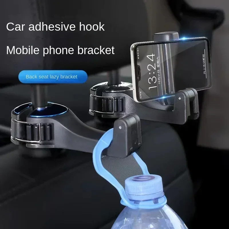 Multifunctional 2 In 1 Car Hook Hidden Mobile Phone Holder Bracket Car Clip Rear Row Headrest Hook Lock Buckle Car Mount Stand