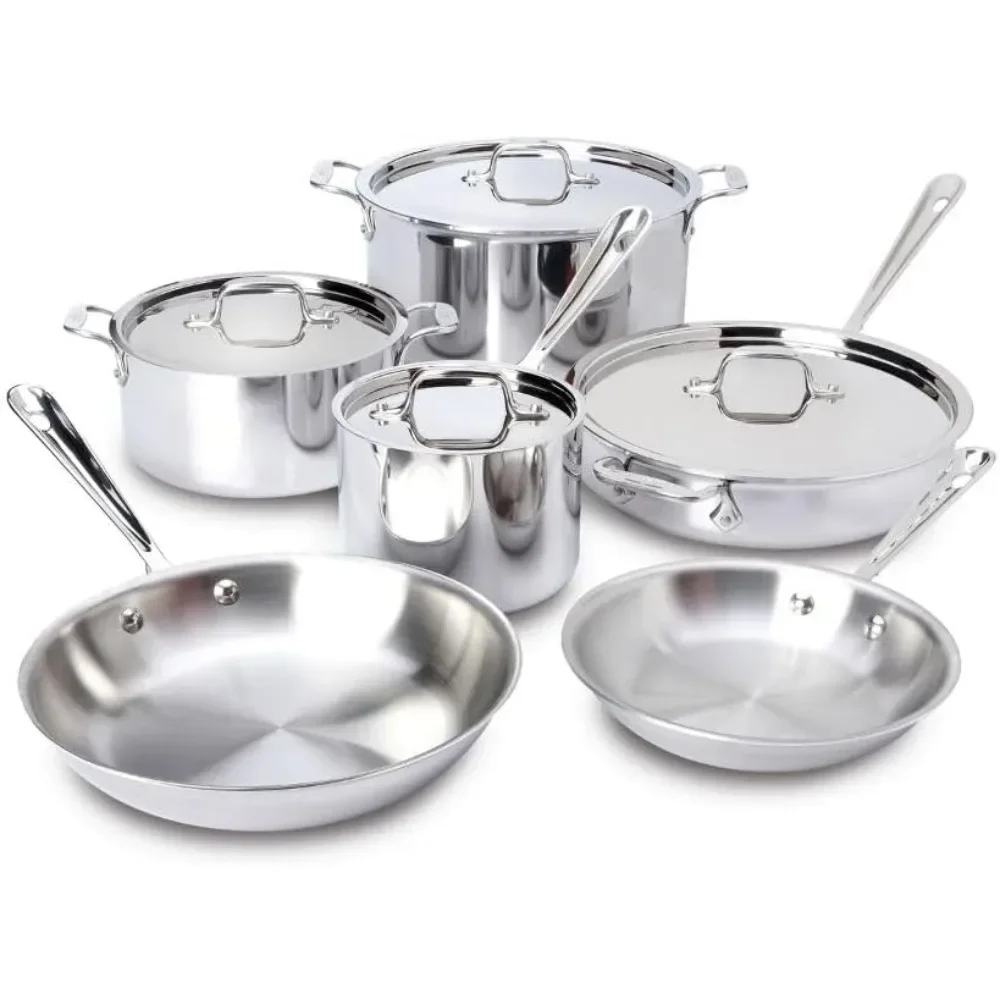 

Ply Stainless Steel Cookware Set 10 Piece, Induction, Oven Broiler Safe 600F, Kitchen Cooking Set w/ Frying Pans