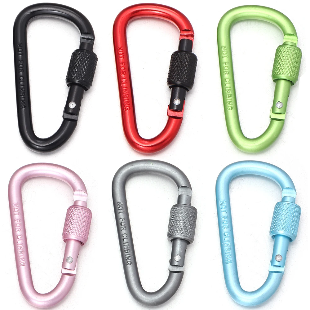2 Stück Outdoor-Sport Aluminiumlegierung Sicherheitsschnalle Schlüsselanhänger mit Verschluss Kletter-Karabiner D-Form Camping Wandern Haken – Detail 3