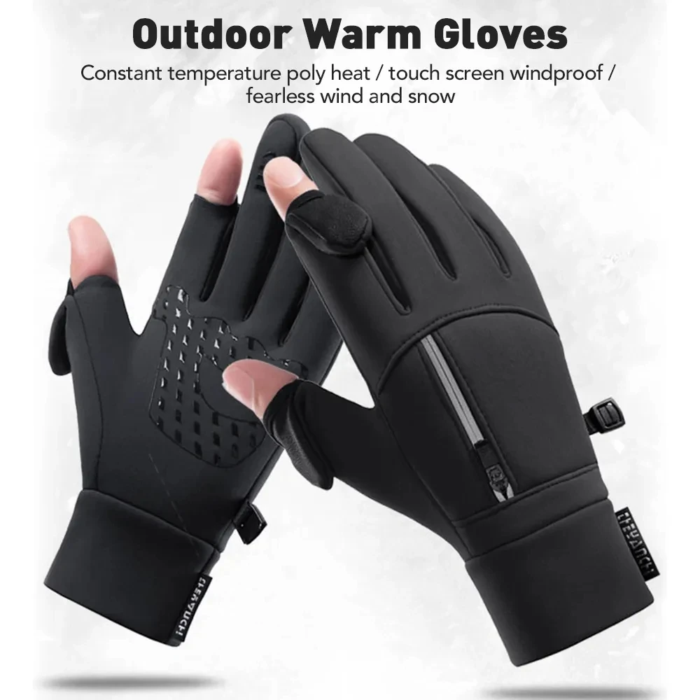 Winter Fishing Gloves 2 Finger Flip Waterproof Winter Gloves Windproof Men Women Warm Protection Fish Angling Gloves