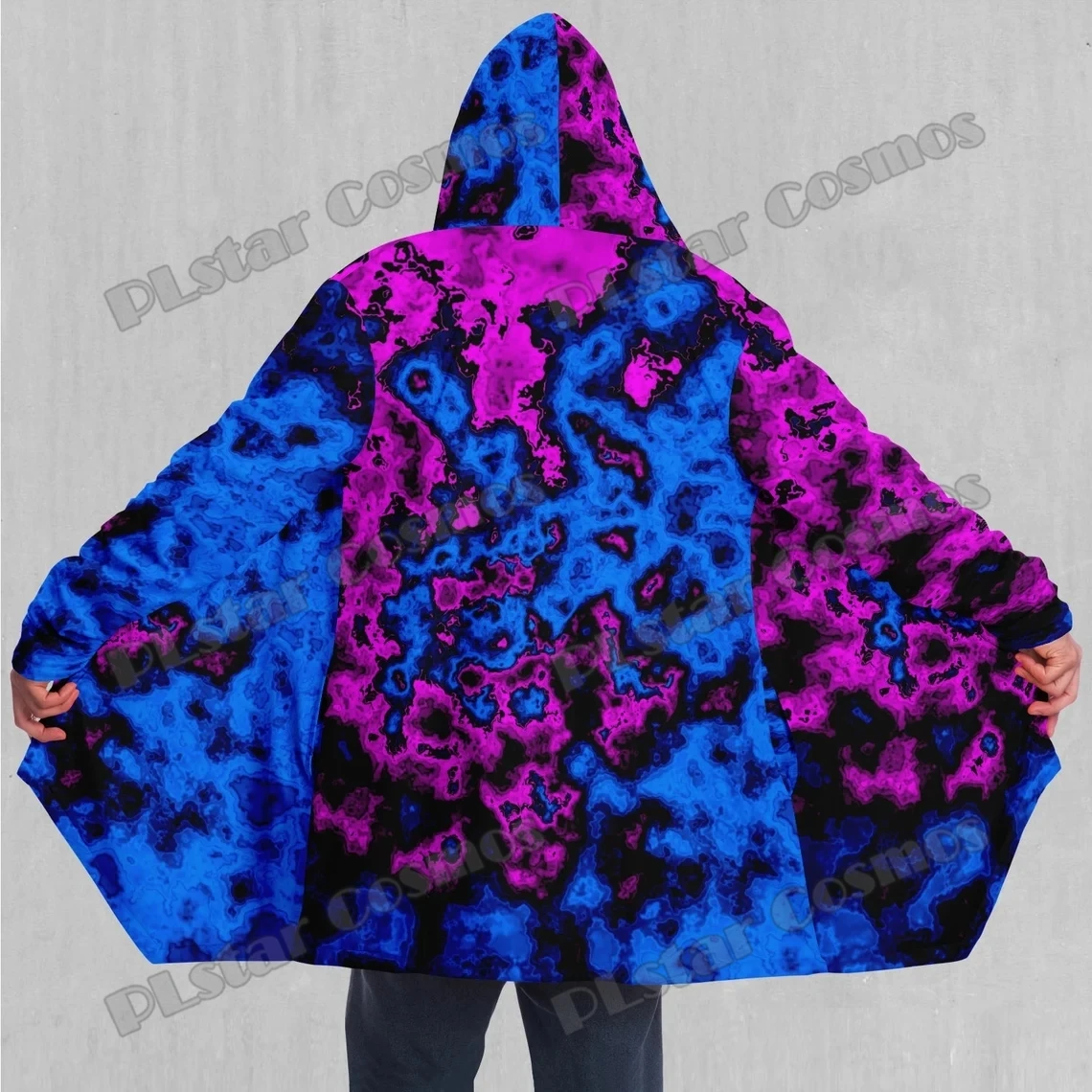 

Geocidic Psychedelic Colorful Pattern 3D Printed Men's Sherpa Lined Hooded Cloak Winter Unisex Casual Thick Warm Cape Coat DP76